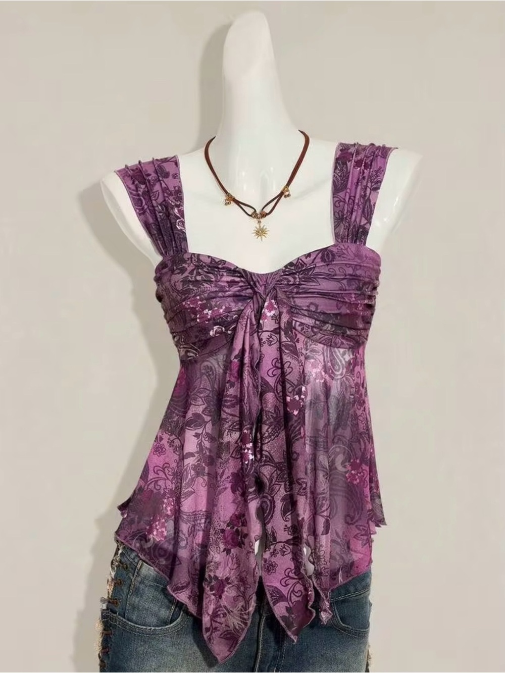 Brand New Jewel Toned Semi Sheer Peplum Top w/ Sweetheart Neckline & Tie-Front